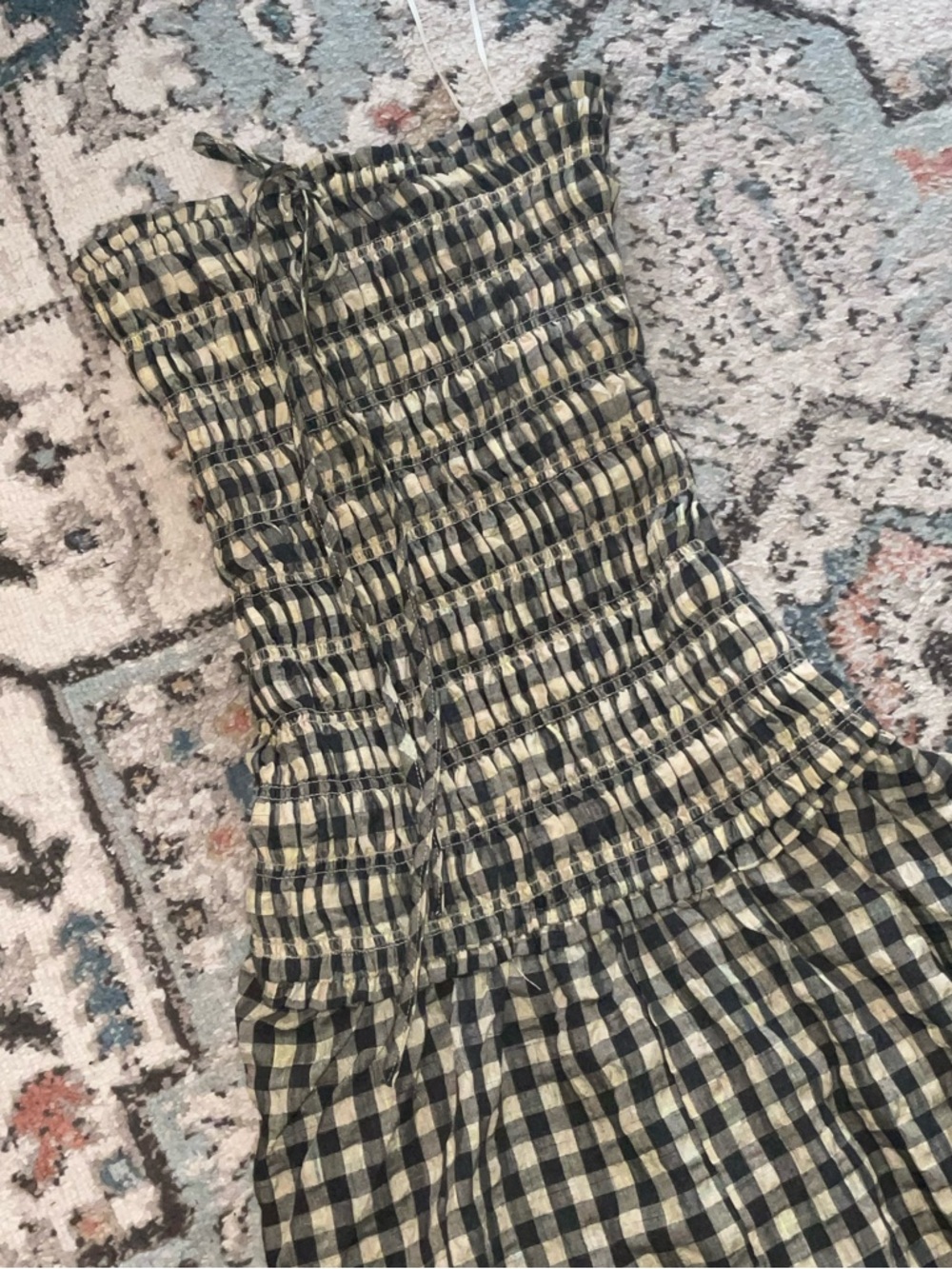 Strapless Smocked Gingham Maxi Dress in Black & Cream - Picture 3 of 5